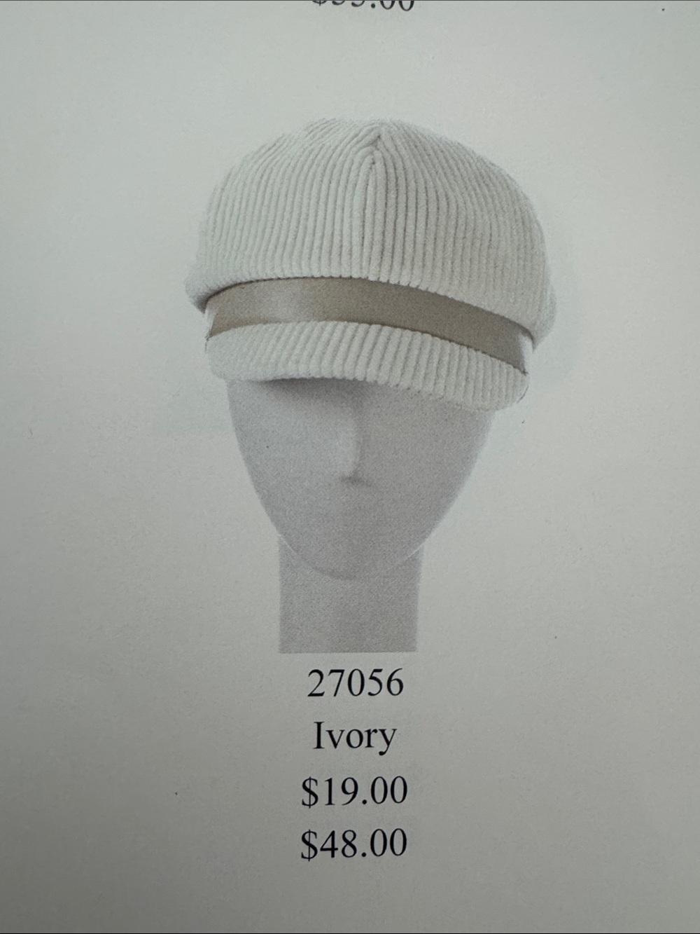 New Giovannio NY Ivory Ribbed Knit Newsboy Cap with Trim size 7.5